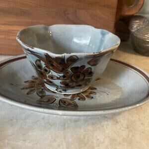 Tonala Mexico small pottery platter and bowl